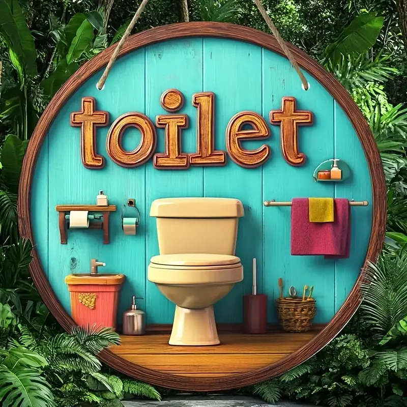 1pc Vintage Toilet Theme Round Aluminum Sign 2D Printed Metal Wall Art for Home Living Room Office P