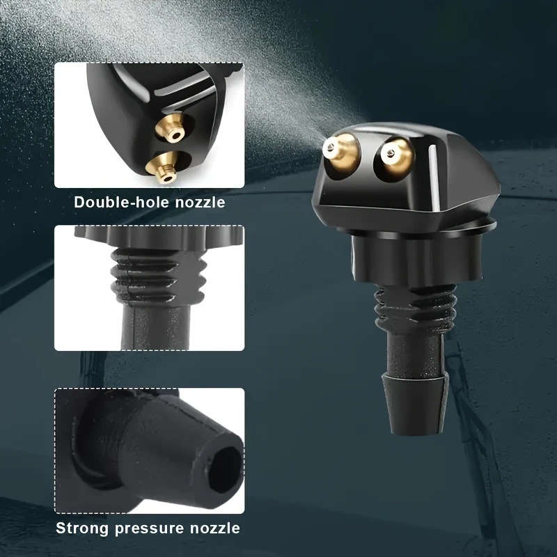 2pcs PE Polyethylene Front Windshield Washer Nozzles Universal Fit Straight Spray Wipers for Vehicl