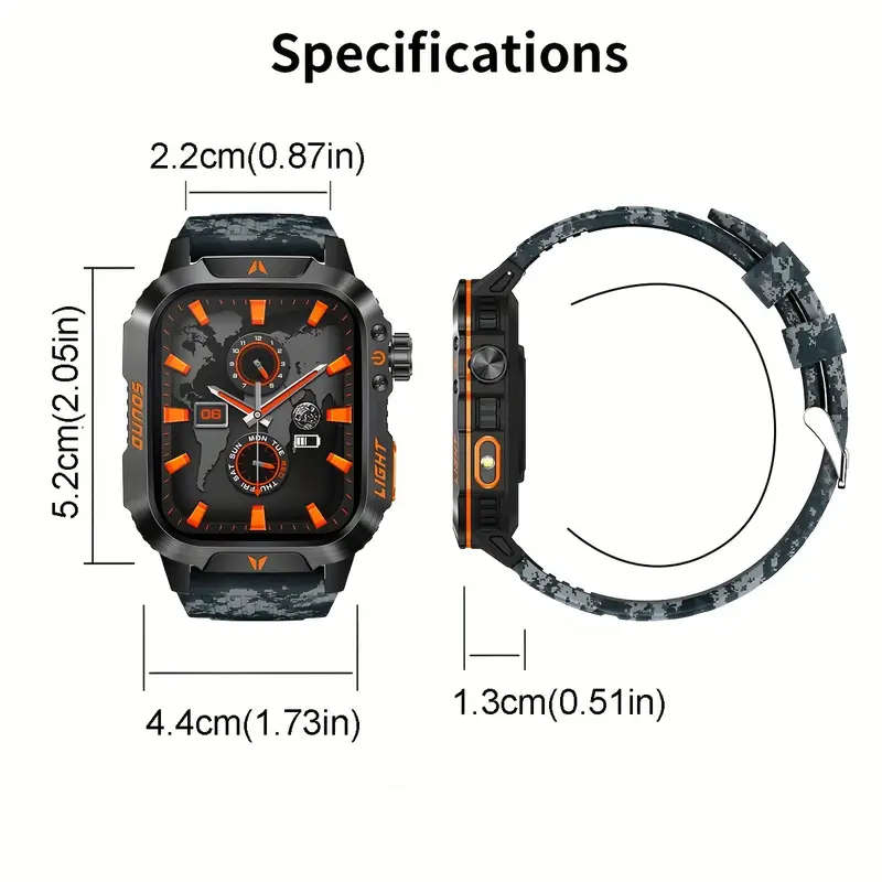 Stylish Square Men'S Outdoor Sports Smart Watch Wireless Call Flashlight AI Voice Assistant Sports