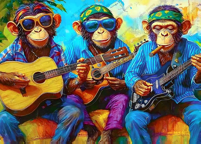 1000pcs Jigsaw Puzzle Playful Monkeys with Guitars Scene High-Quality Paper Mul