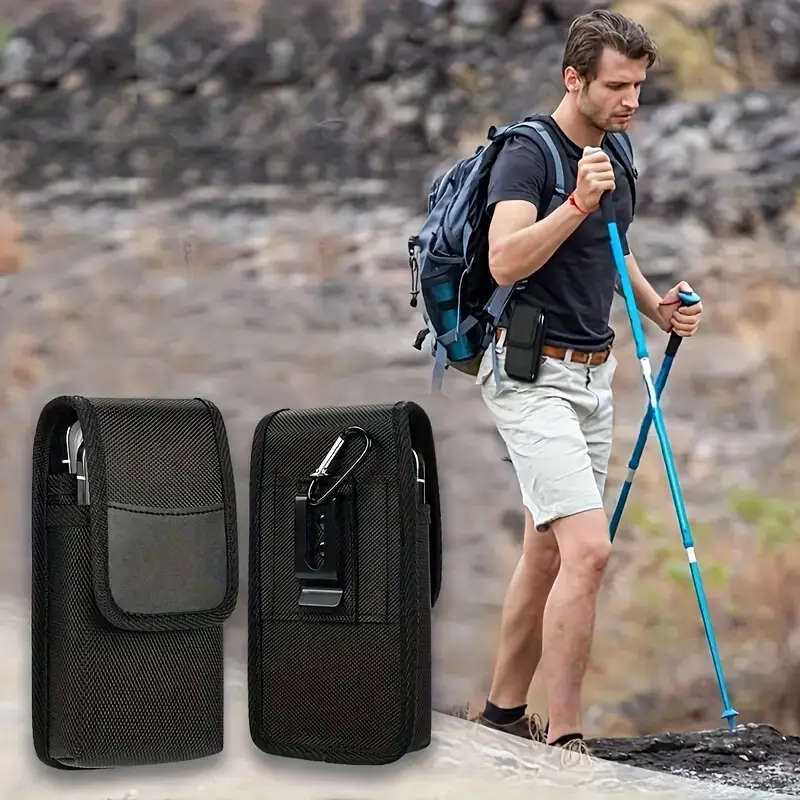 Men's Dual-Pocket Faux Leather Phone Holster with Belt Loop Durable Lightweight Multi-Functional