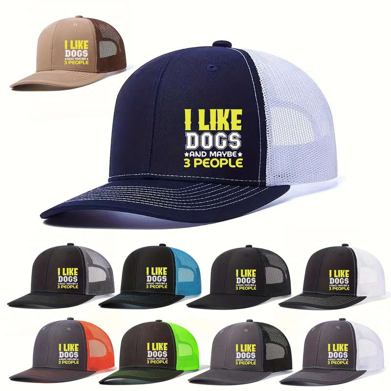 1pc I Like Dogs Funny Printed Trucker Hat Stylish Unisex Baseball Cap for Men Women Lightweig