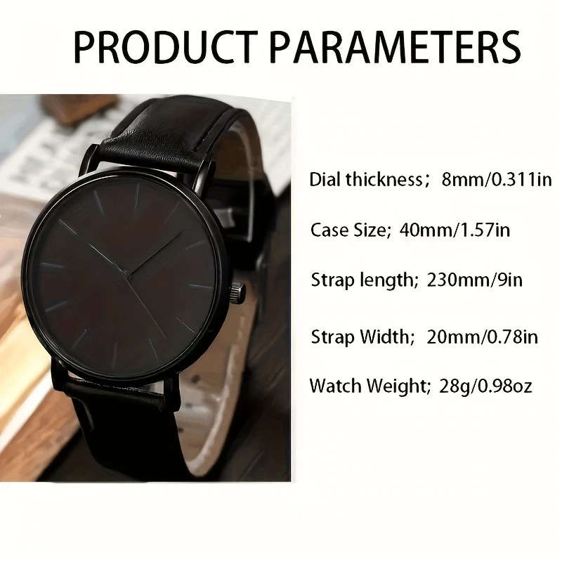 2pcs set Men's Simple Black Quartz Watch Bracelet Set Color sent randomly