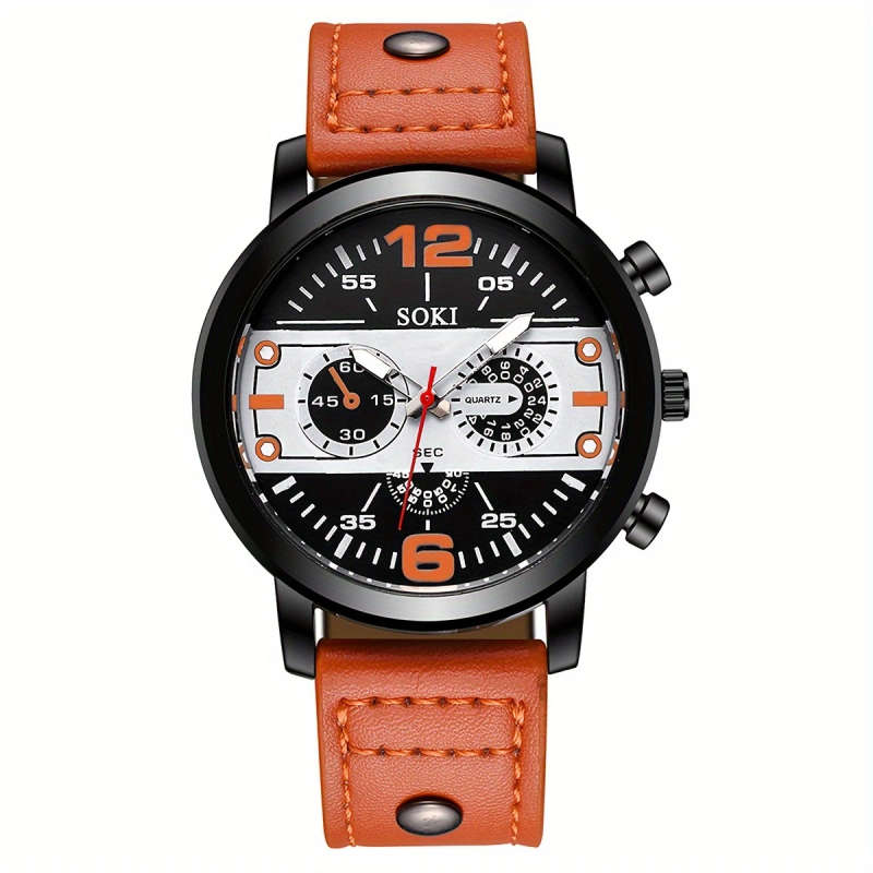 1pc Men Watch Casual Faux Leather Strap Number Date Quartz Wristwatch Fashion Men Watches for Man Si