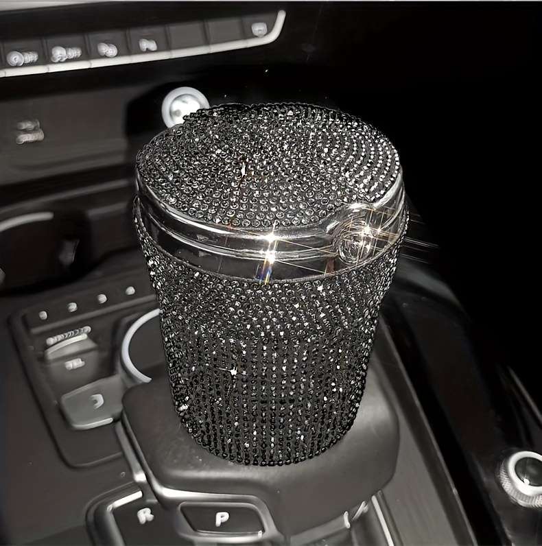 1pc JUNLAICHUANG Car Ashtray with Rhinestone Embellishments ABS Material Uncharged No Battery Re