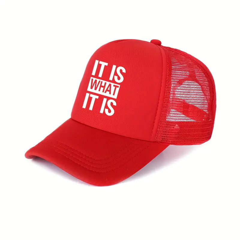 1pc IT IS WHAT IT IS Print Back Mesh Adjustable Curved Edge Baseball Cap for Men And Women Daily