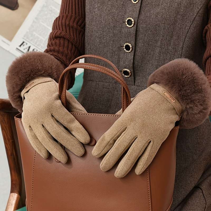 1 Pair Khaki Warm Gloves