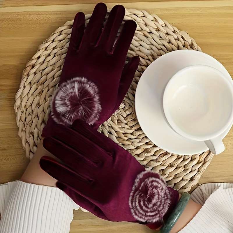 1 Pair Brown Warm Gloves