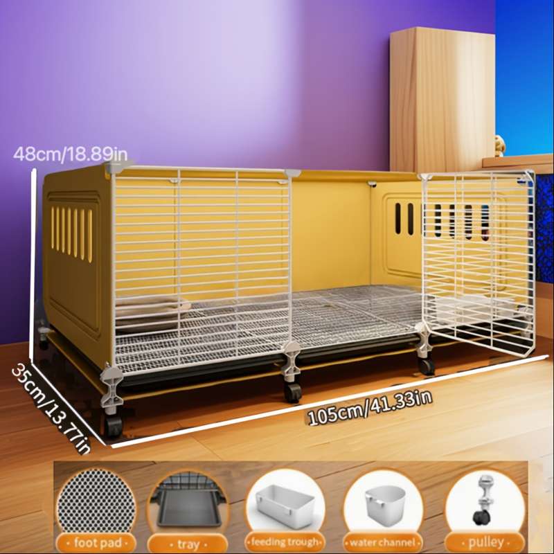 1pc Gray With Wheels Four Grid Pet Cage