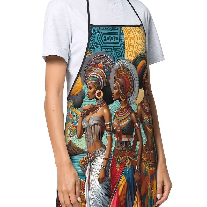 1pc African Women Print Apron Sleeveless Design Durable Woven Polyester 150gsm for Cooking