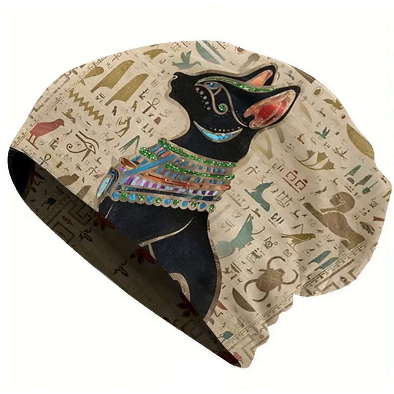 1pc Egyptian Thin Hat Hip Hop Hat Men's Warm Ancient Egyptian brimless beanie Retro floral prin
