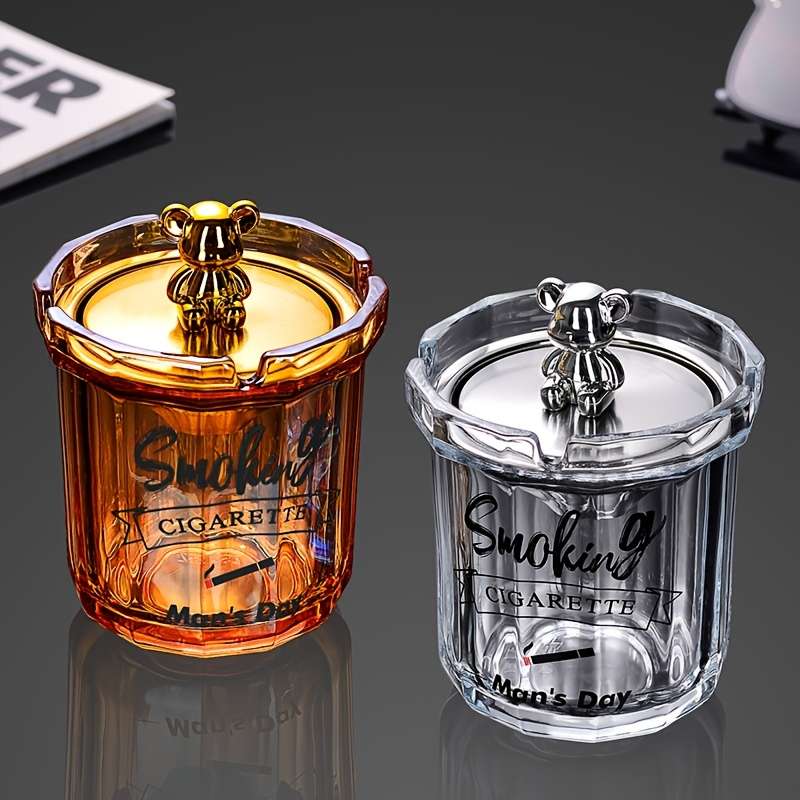 1-Pack Household Ash Tray with Stainless Steel Funnel Anti-Fly Ash Lid Windproof Fashionabl