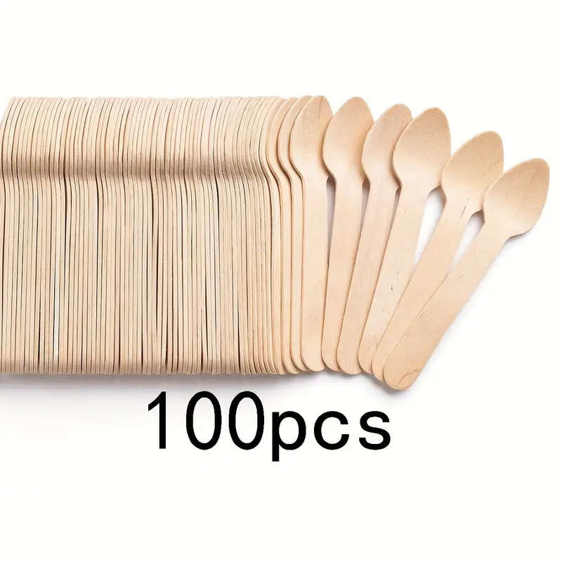 100pcs Disposable Food Grade Birch Wood Mini Scoop Ice Cream Scoop 9.53cm Cake Ice Cream Dessert Tab