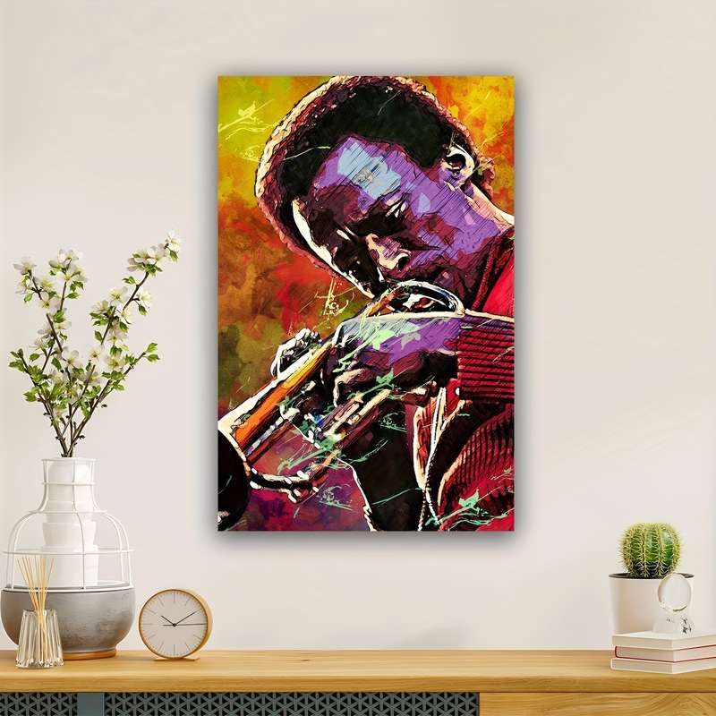 1pc  Frameless Miles Davis Canvas Poster Vibrant Abstract Jazz Art Wall Decor 30.48x45.72 cm