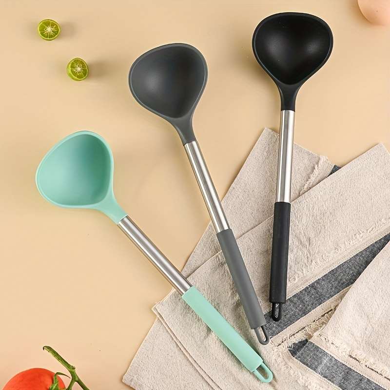 1pc large silicone spoon silicone spoon stainless steel handle spoon large spoon non-stick