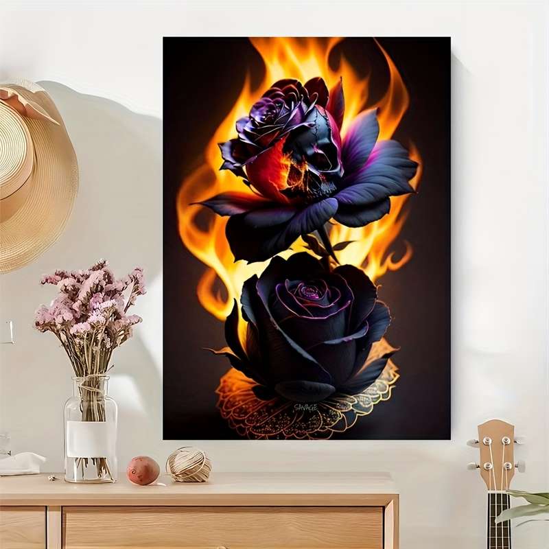 1000pcs Fire Rose Puzzle Challenging DIY Brain Teaser with Vibrant Black Red Rose