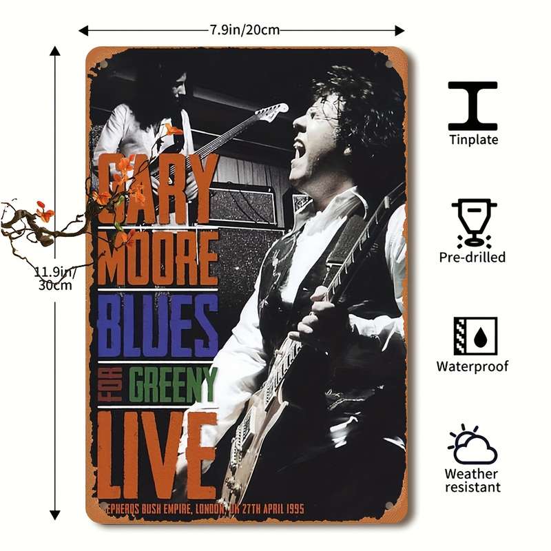 1pc 2D Gary Moore Blues Live Vintage Metal Tin Sign 30.48x20.32 cm Iron Wall Art Poster for Home a