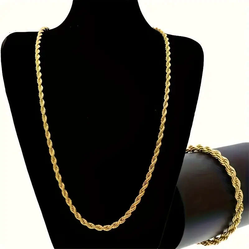 2 Piece Set 4mm Unisex 18K Golden Plated Necklace and Bracelet
