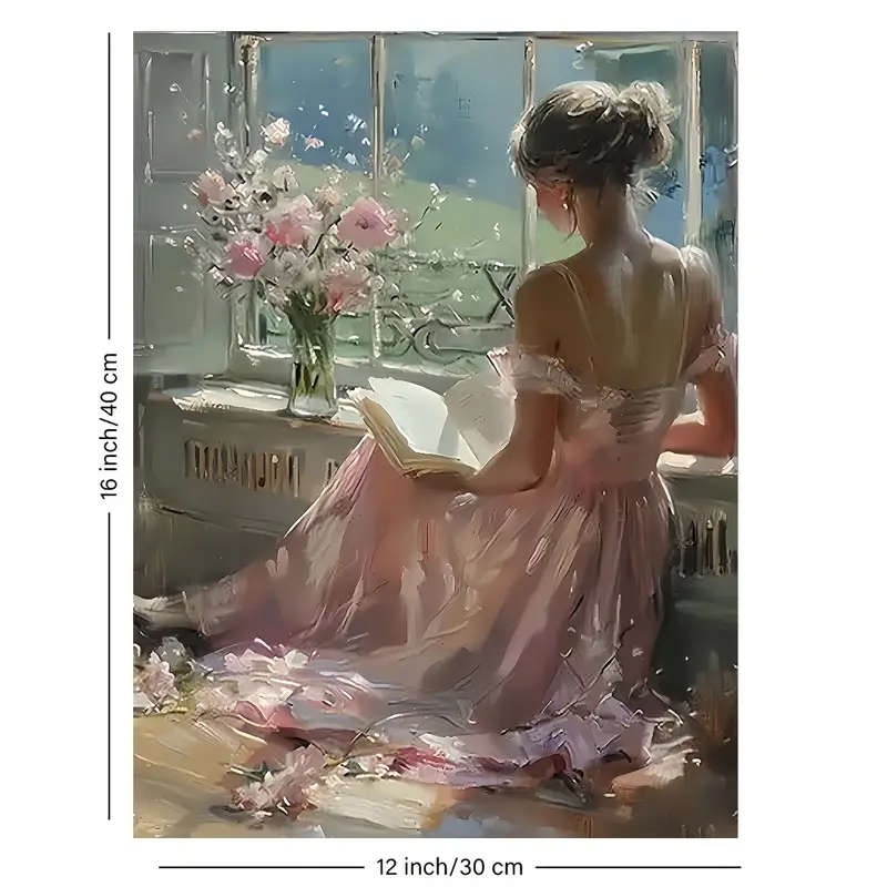 1pc Elegant Woman Reading Canvas Art Print Unframed Classical Wall Decor for Home Office or Cafe Ser