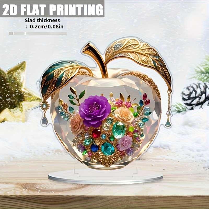 1pc 2D Flat  Printing  Acrylic Apple Floral Desk Decor Vibrant Rose Gemstone Design Ide