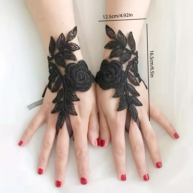 1 Pair Black Elegant Lace Bridal Gloves