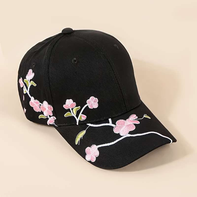 Hat Black Plum Blossom Embroidered Baseball Cap Add Pink Plum Blossom Embroidered Baseball Cap