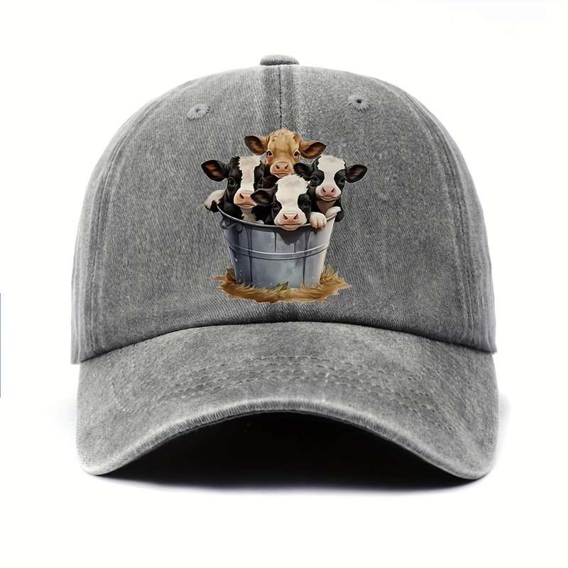 1pc Adjustable Cotton Baseball Cap with Cute Cow Print Lightweight Sun Hat for Men and Women Hand