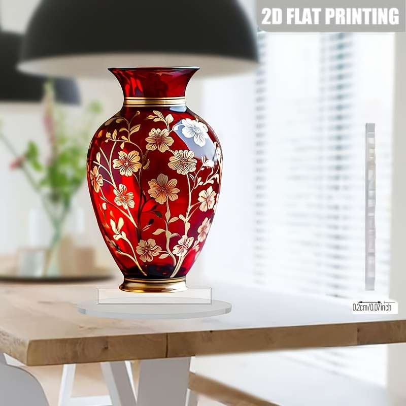 1pc 2D Flat    Acrylic Painting   Bohemian Red Bottle Acrylic Decorative Ornament
