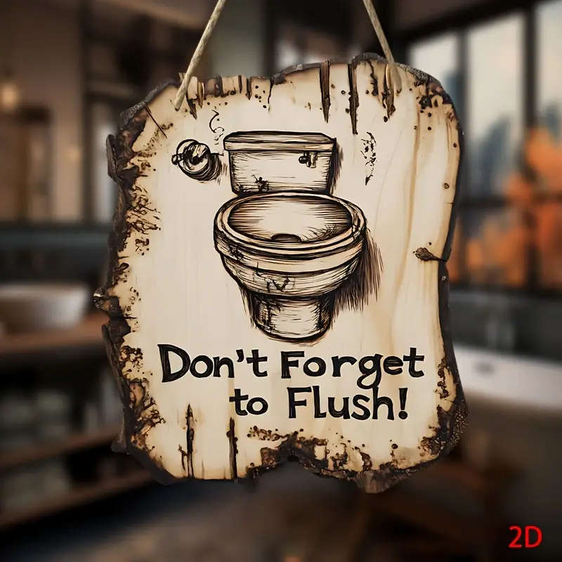 1pc Humorous Don't Forget to Flush Reminder Sign Rustic Farmhouse Decor 20.32x20.32 cm Round Wooden