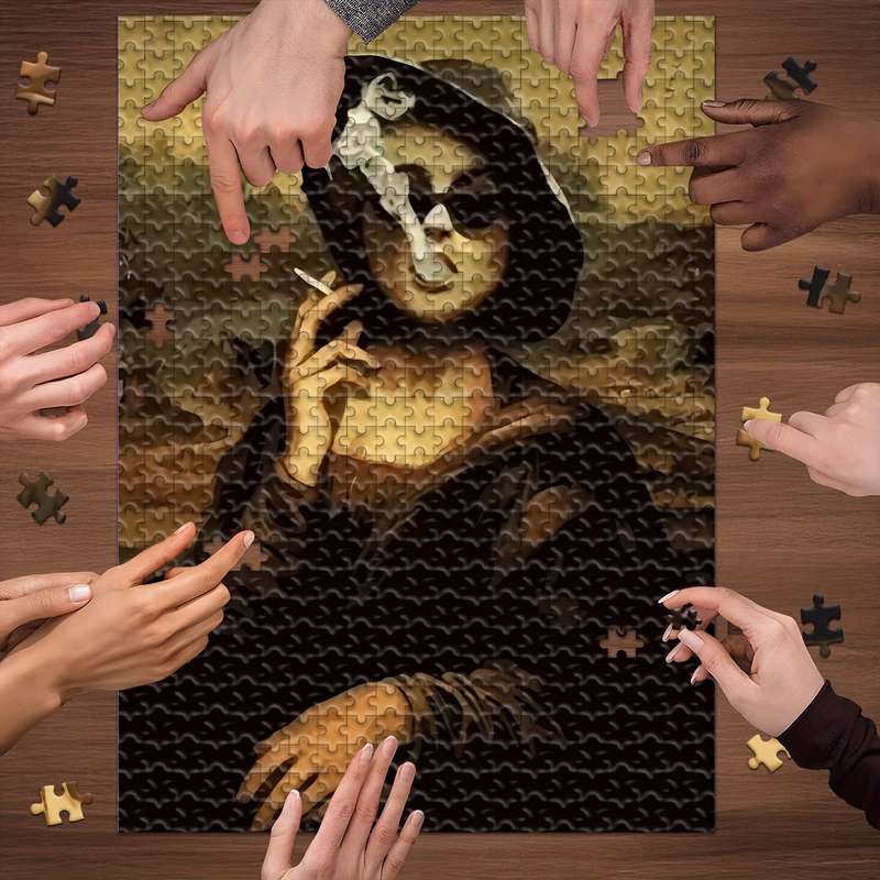 1000pcs Mona Lisa Smoking Jigsaw Puzzle for Adults Families Wooden Portable Ant