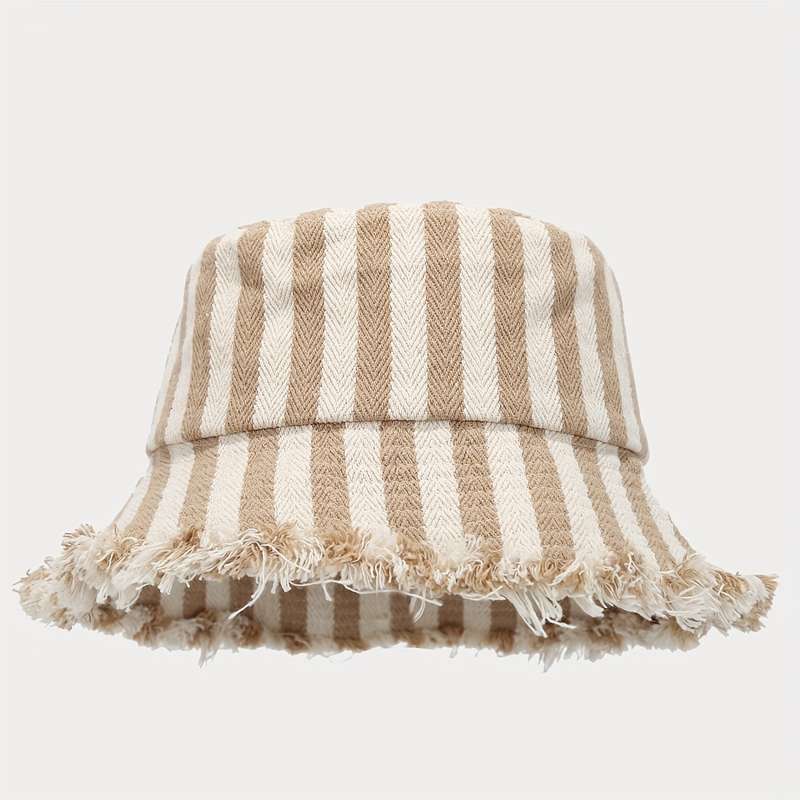1pc 1 Style Striped Fuzzy Brim Fisherman Hat Autumn and Winter Fashionable Trendy Bucket Hat Couple