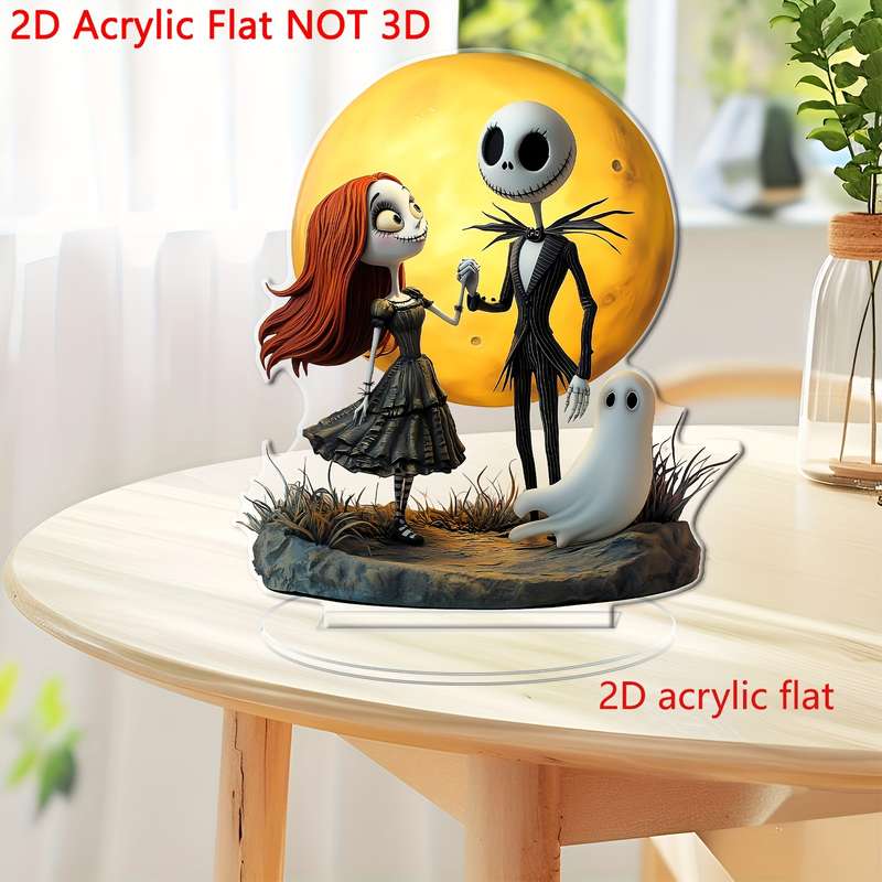 1pc 2D Flat  Jack and Sally  Acrylic Desktop Decor Artistic Flat Figure Display with Moonlit Ba