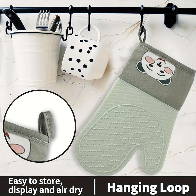 1pc Silicone Oven Gloves Panda Prints Oven Mitts Heat Resistant Kitchen Gloves with Soft Linin
