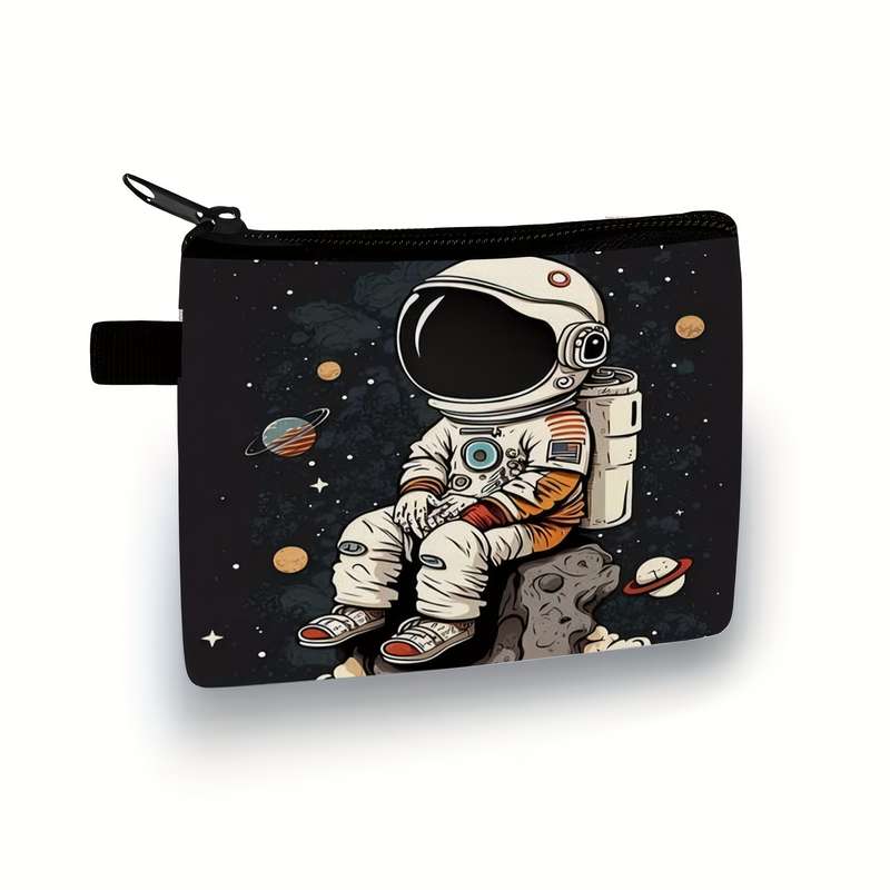 1pc Cool Astronaut Zero Wallet Durable Polyester Pouch with Vibrant Cartoon Design Hand Washable