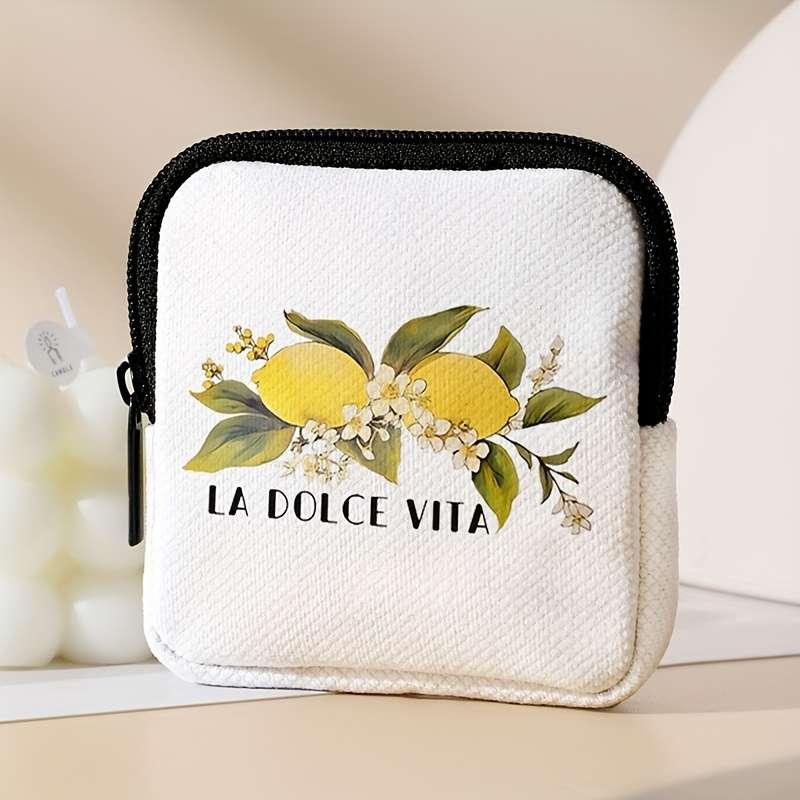 1pc Large Capacity Coin Wallet with Lemon Letter Pattern Beautiful and Simple Digital Printing Coi