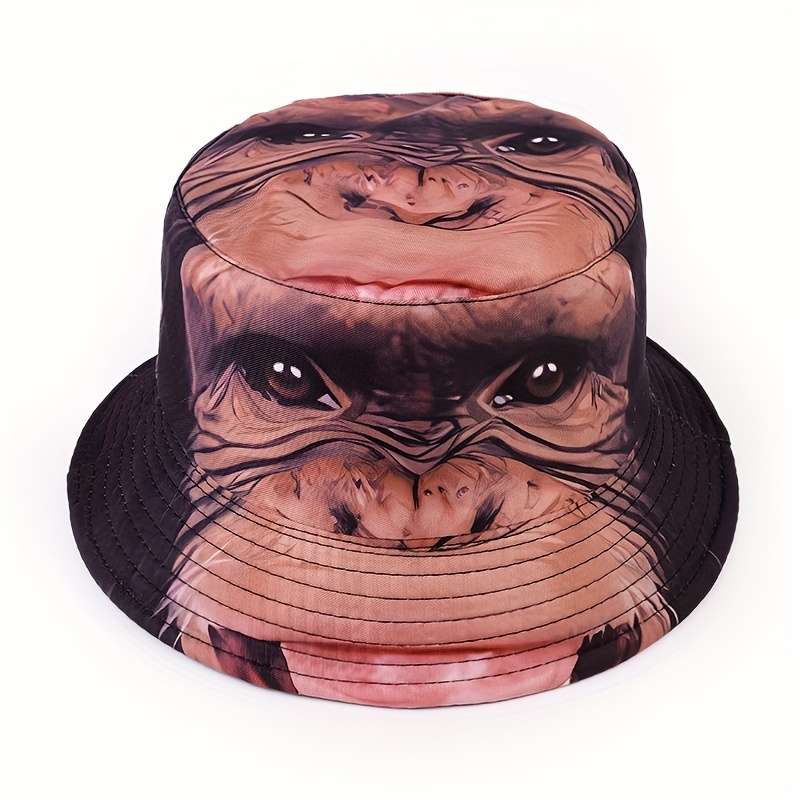 1pc Creative Funny Animal Series Bucket Hat Pig Cow Gorilla Mermaid Print Fisherman Hat Sun