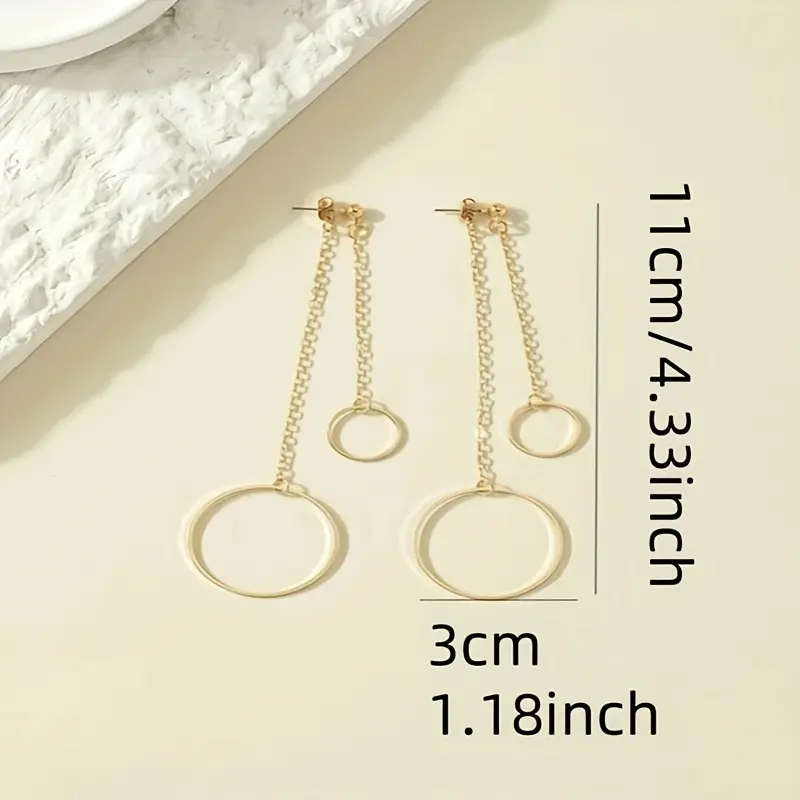 Double Ring Pendant with Long Chain Earrings
