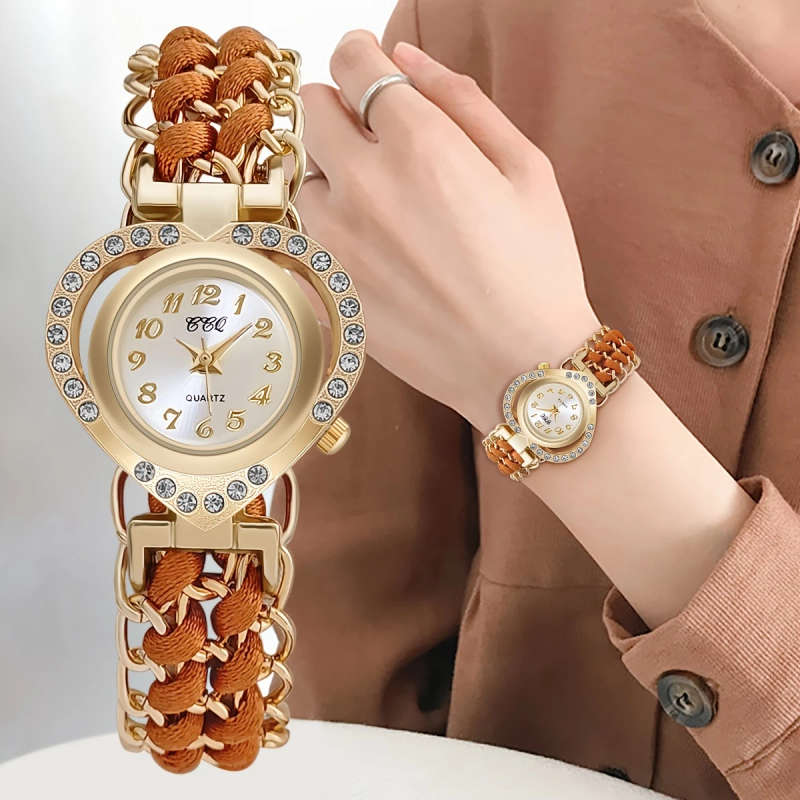 1pc Elegant Ladies' Quartz Wrist Watch with Rhinestone Embellishment Round Zinc Alloy Case and Braid