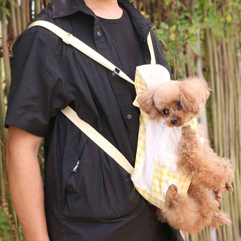 1pc Yellow Plaid M Pet Bag