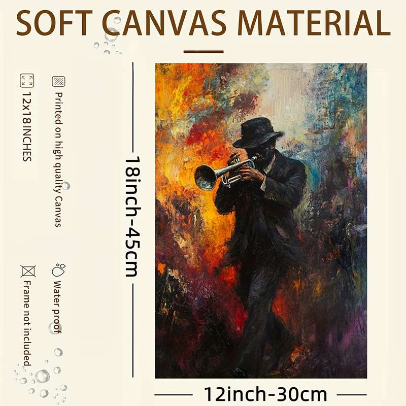 1pc  Frameless Canvas Poster 30.48x45.72cm Abstract Painting of a Jazz Musician Playing a Trum