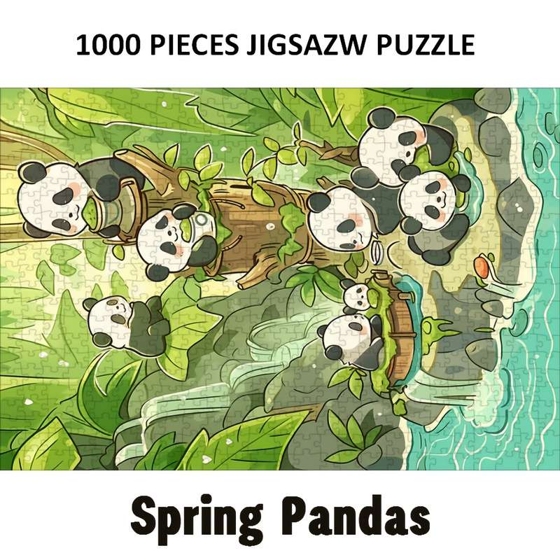 1000pcs Panda-Themed Jigsaw Puzzle for Adults Spring Pandas Artwork Challenging Pap
