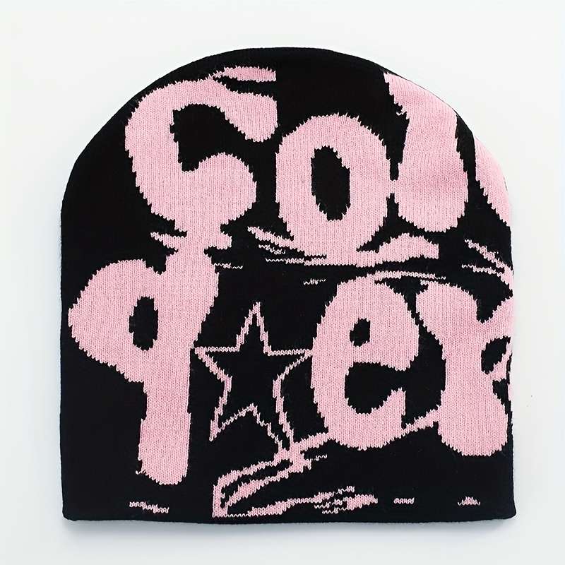 1pc Unisex Knit Beanie Trendy cope Letter Design Windproof Street Style Hat for All Season