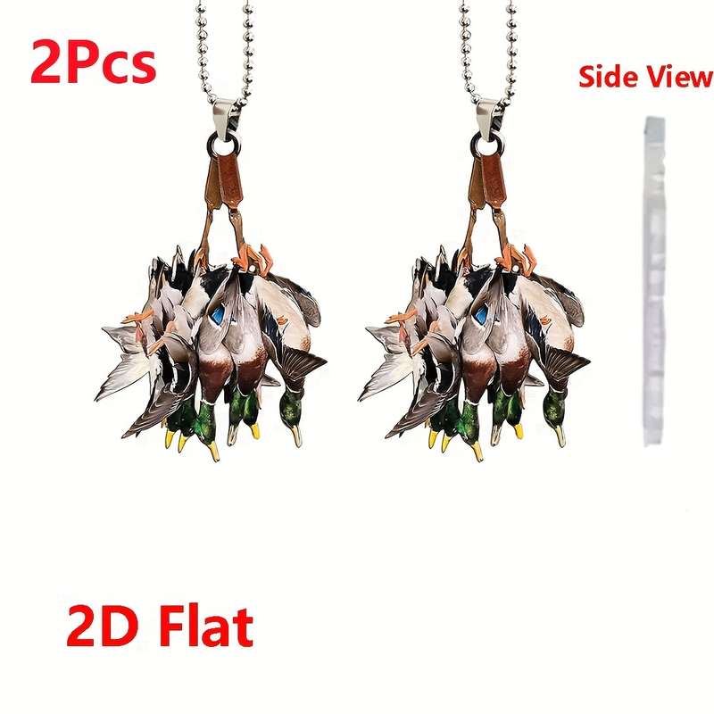 1pc 2D Flat  Creative Duck Hunting Acrylic Pendants Ideal for Car Rearview Mirror Decoration
