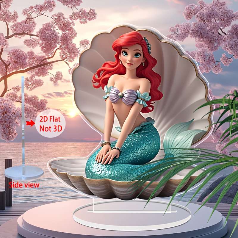 1pc 2D Flat    Acrylic Ariel Mermaid Decor Plaque 16.0cm x 18.03cm Vibrant Underwate