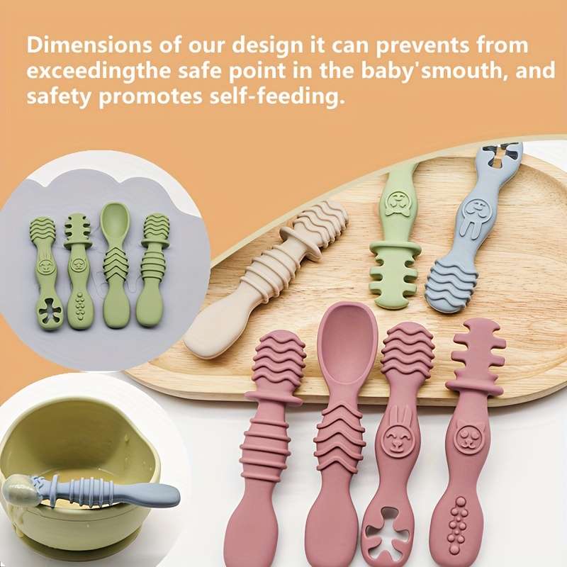 4pcs Baby Silicone Chewing Spoon Set Food Grade Silicone Spoon And Fork Set Silicone Spoon S