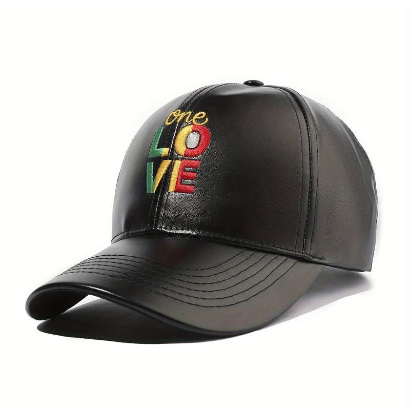 1pc Street Personality Simple PU Leather ONE LOVE Embroidered Baseball Cap Suitable for Outdoor