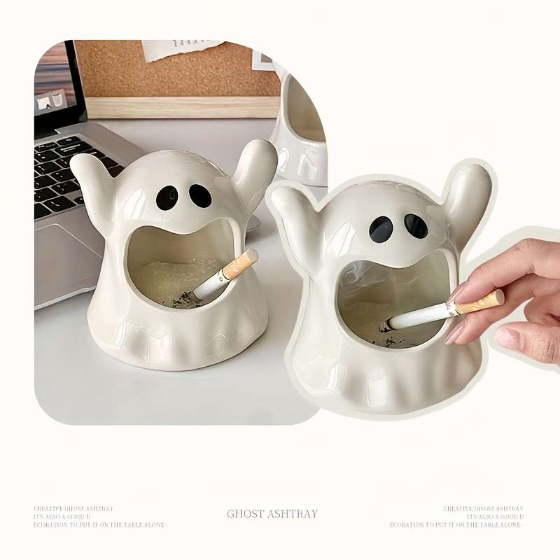 1pc Americana Style Ceramic Ghost Ashtray Irregular Shape Unique High-End Decorative Gift for Hom