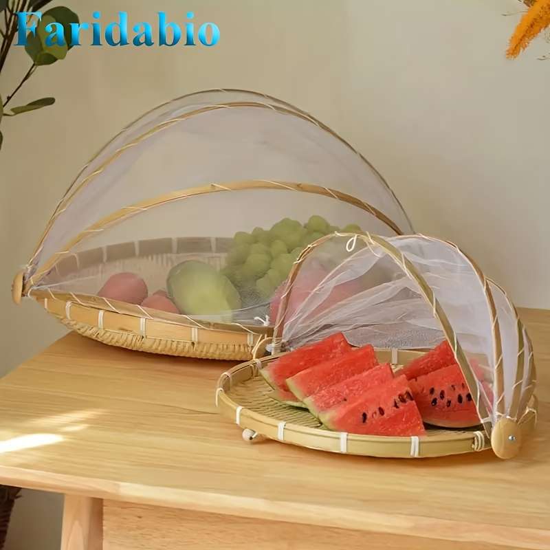 1pc Faridabio Bamboo Storage Basket Rustic Handmade Bamboo Storage Basket Porous Design Dustpr