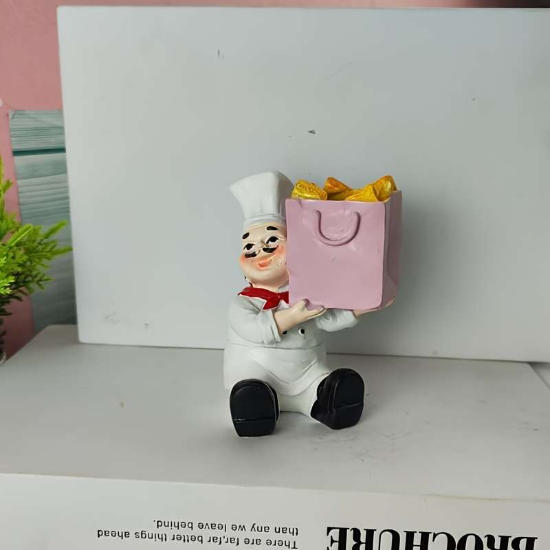 1pc Chef Toothpick Holder Pink Bag-Shaped Kitchen Decor ABS Resin Cute Cartoon Chef Figurine
