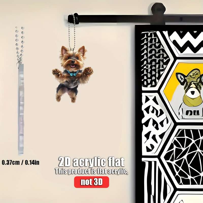 1pc 2D Flat   acrylic flat  Jumping Cute Yorkshire Terrier  Acrylic Hanging Ornament